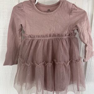 H&M Girls' Mauve Tulle Ruffle Dress Top Organic Cotton Girly Frilly Coquette